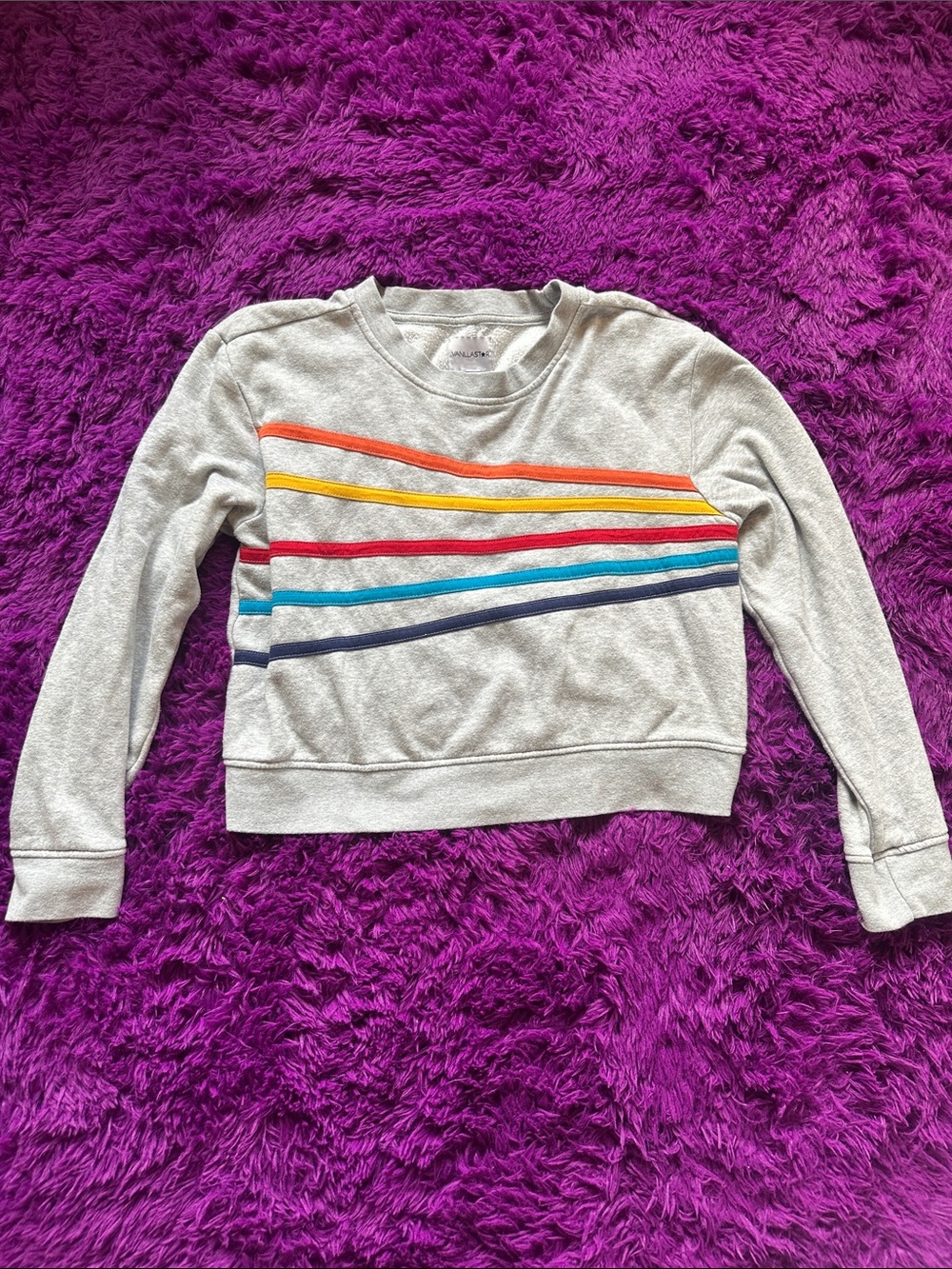 Vanilla Star Light Gray Sweatshirt with Rainbow Stripes